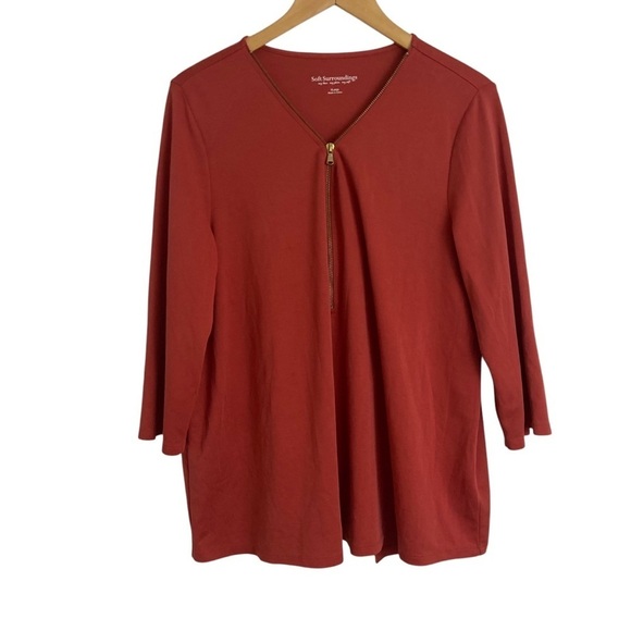 Soft Surroundings Nadia Zipper Tunic Orange Rust Modal Split Back Minimalist XL - Picture 1 of 13